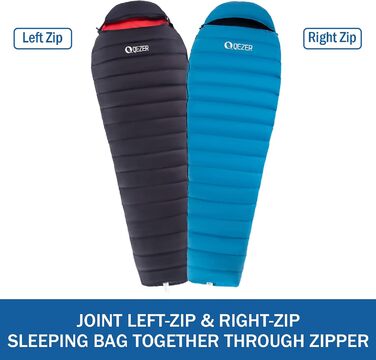 QEZER Summer Sleeping Bag, only 620g Ultralight Down Sleeping Bag, Small Pack Size for Kids, Boys and Girls, Adults, Camping, Trekking, Outdoor
