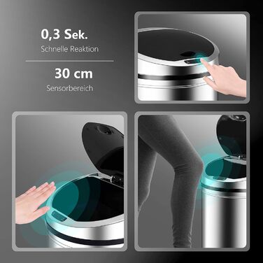 Сміттєве відро Ribelli Edelstahl з сенсором, 60 літрів, нержавіюча сталь, автоматичне відкриття/закриття, LED-індикатор, хромоване
