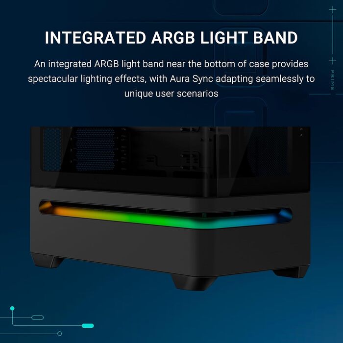 Корпус ПК ASUS Prime AP202 ARGB mATX: Панорамне скло, Aura Sync, підтримка GPU до 420 мм, 9 вентиляторів 120 мм, чорний
