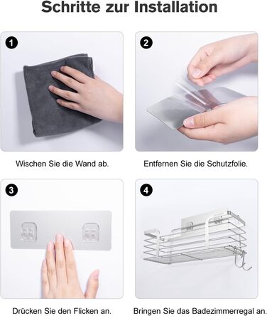 Поличка для душу Carehabi без свердління, 2 шт. Органайзер для ванної кімнати, полиця для душу з нержавіючої сталі з 4 гачками для шампуню та гелю для душу