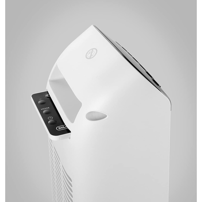 De'Longhi Tower Ceramic Heater Fan, Fast Heating with 2 Power Levels, Remote Control, 24h Timer, Eco Function, Safety Thermostat, Rear Handle, 2000W, HFX25S20, White/Black