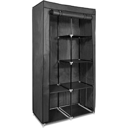 Navaris Fabric Wardrobe with Clothes Rail - Folding Wardrobe 88x170x45cm with Rail - Large, Stable Closet - Foldable Fabric Wardrobe made of Nonwoven Fabric in Light Grey (Anthracite)
