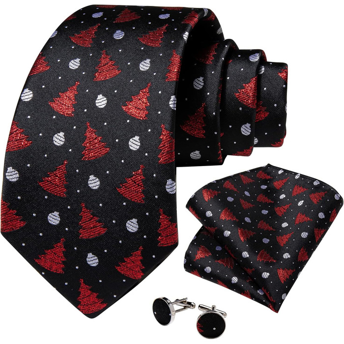 Чоловічий набір для свят: краватка, нагрудна хустинка та запонки DiBanGu з різдвяним малюнком у подарунковій коробці