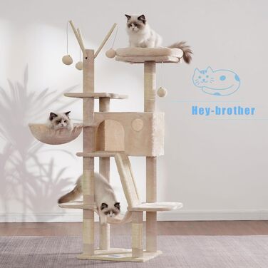 Котячий будиночок з когтеточкою Hey-Brother MPJ019-SW, 135 см, бежевий: будиночок, гамак, іграшка, платформа