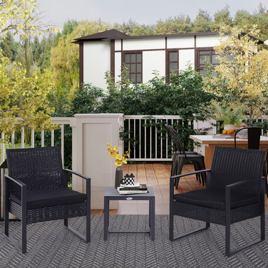 Набір садових меблів Outsunny з ротангу Polyrattan на 2 особи, меблі для балкона з подушками, чорного кольору, стійкі до погодних умов та сучасного дизайну для тераси та саду