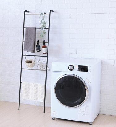 Iris Ohyama Stylish Clothes Rack, Ladder Design, Black, Includes Hooks, Robust Frame, Non-Slip, For Bedroom, Studio, Closet, Space-Saving, Clothes Drying Rack, Easy Assembly, PI-O150