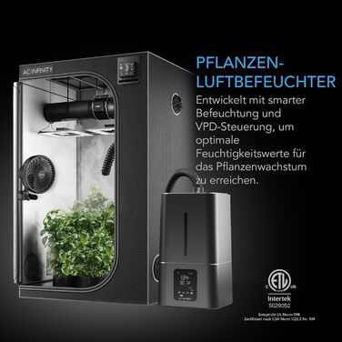 AC Infinity CLOUDFORGE T3 – Увлажнитель воздуха для растений 4,5 л с контролем VPD, 10-ступенчатый распылитель, удлиняемый шланг, защита от протечек, для гроубоксів (15 л)