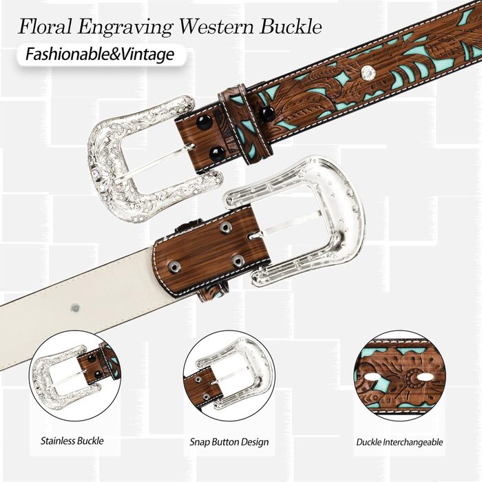 Жіночий/Чоловічий ковбойський ремінь INOGIH з регульованою пряжкою у вінтажному стилі - для джинсів, штанів, суконь. Розмір 30'-39' (107 см)