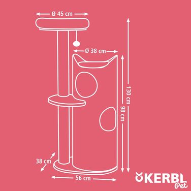 Кігтеточка для котів Kerbl Tiana, сіра, 73,5x45x130 см, для кількох котів, з покриттям з сизалю, знімні подушки