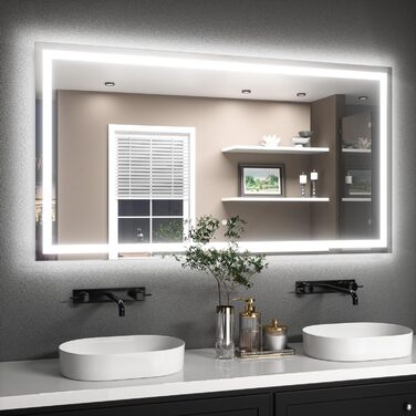 Дзеркало для ванної кімнати TETOTE з підсвічуванням 50x70 см, без рами, LED, сенсорне керування, 3 кольори, регулювання яскравості, функція пам'яті