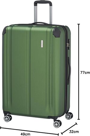 Чемодан Travelite CITY з жорстким корпусом, розширюваний, 77 см, 113-124 л, зелений, з TSA замком