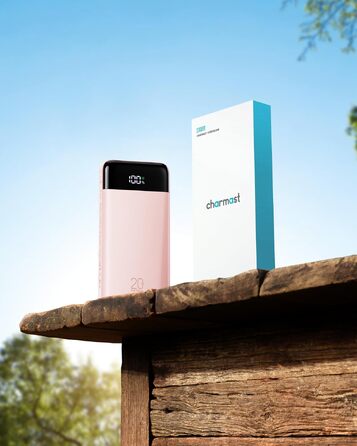 Повербанк Charmast 20000 mAh з 4 вбудованими кабелями, швидка зарядка 22.5W, портативний зовнішній акумулятор для iPhone, Android, iPad, рожевий
