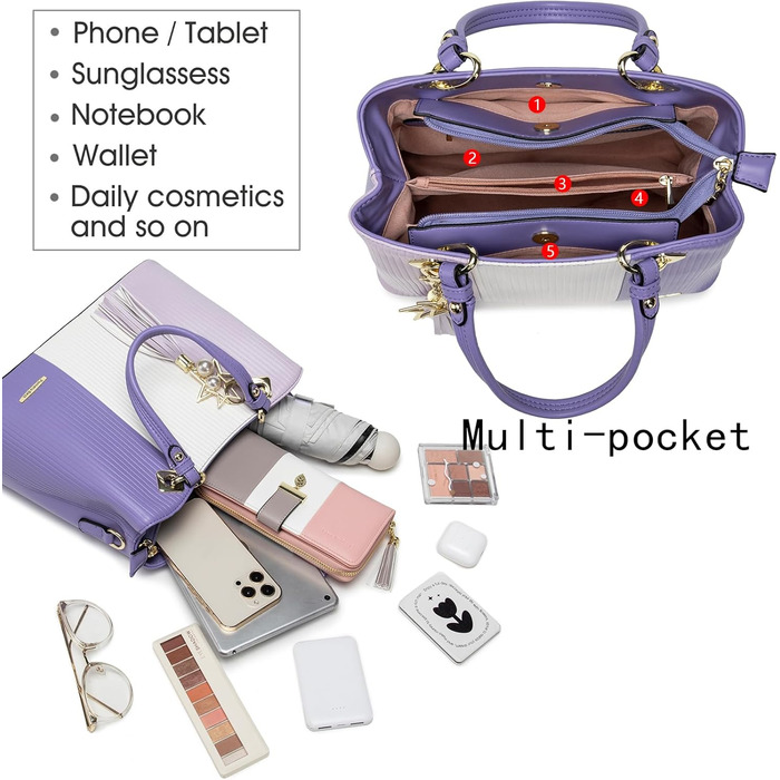 Сумка Pomelo Best жіноча через плече багатобарвна смугаста з внутрішніми кишенями (Ліловий/Білий/Фіолетовий)