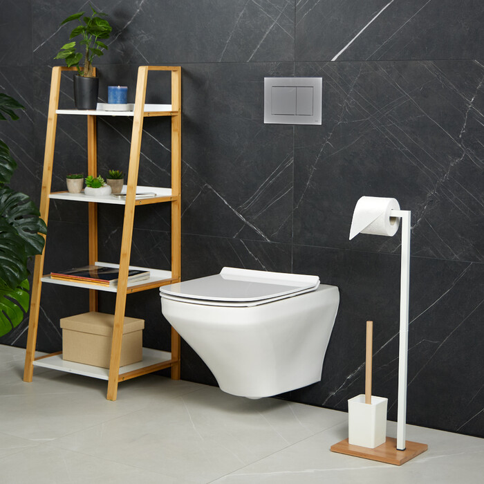 Relaxdays Toilet Set made of Bamboo & Stainless Steel