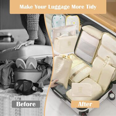 Набір органайзерів для валізи 13 шт., Packing Cubes, водонепроникні органайзери для подорожей та відпустки, прозорі (Бежевий)
