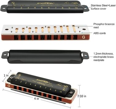 Гармошка губна East Top Diatonische Blues Harmonica T008K, тональність G - для професійних музикантів, початківців, дітей та як подарунок
