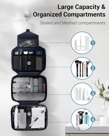 Сумка для туалетних речей Maliton: велика водонепроникна сумка для подорожей, спорту та басейну | 4 відділення | Складана | Navy Blue