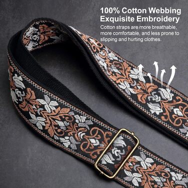 Гітарний ремінь Nefelibata з жаккардової бавовни з шкіряними кінцями Crazy Horse для бас-гітари, електрогітари та акустичної гітари, подарунок для дітей, гітаристів, ретро коричнева квітка