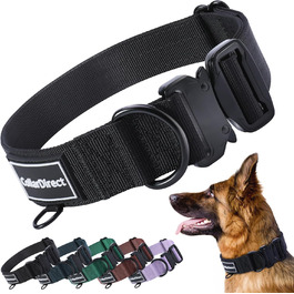 Міцний нашийник для собак великих та середніх порід – регульований, двошаровий нейлон, металева застібка, стійкий до розривів, ідеальний для активних собак (Чорний, Великий (38-58 см))