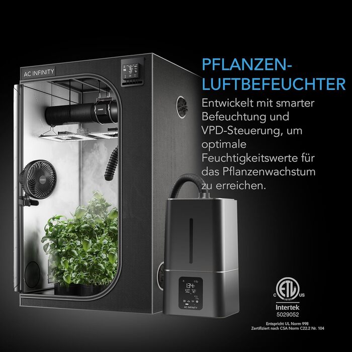 AC Infinity CLOUDFORGE T3 – Увлажнитель воздуха для растений 4,5 л с контролем VPD, 10-ступенчатый распылитель, удлиняемый шланг, защита от протечек, для гроубоксів (15 л)