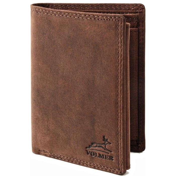 Fa. Volmer® Leather Wallet made from genuine buffalo leather | Large Wallet for Men & Women | RFID protection tested by TÜV in Brown (Iron) color