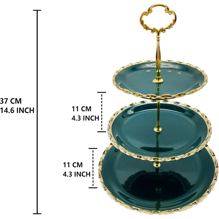 Керамічна підставка для капкейків YA JU на 3 яруси, 3-ярусна вежа для випічки, підставка для десертів, цукерок, фруктів, Candy Bar, вечірки, декор, найкращий подарунок (Зелена)