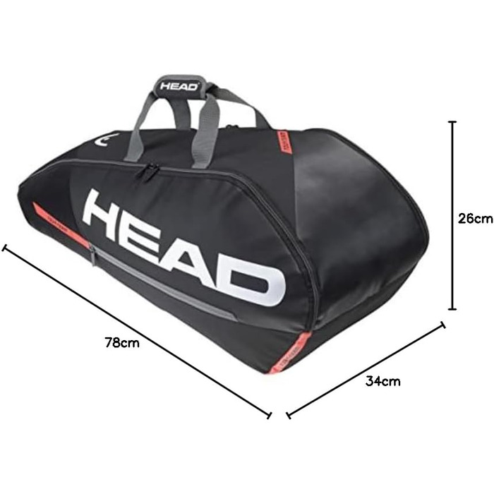 Сумка для тенісу HEAD Tour Racquet Bag M (6R, чорний/помаранчевий) – унісекс, для дорослих