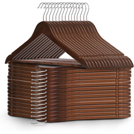 Плечики для одягу Keplin Starker з натурального дерева (30 шт.) з обертовим гачком 360° та перекладиною для штанів, з вирізами для плечей - міцні та економні, для пальто, жакети, костюми, сріблясті