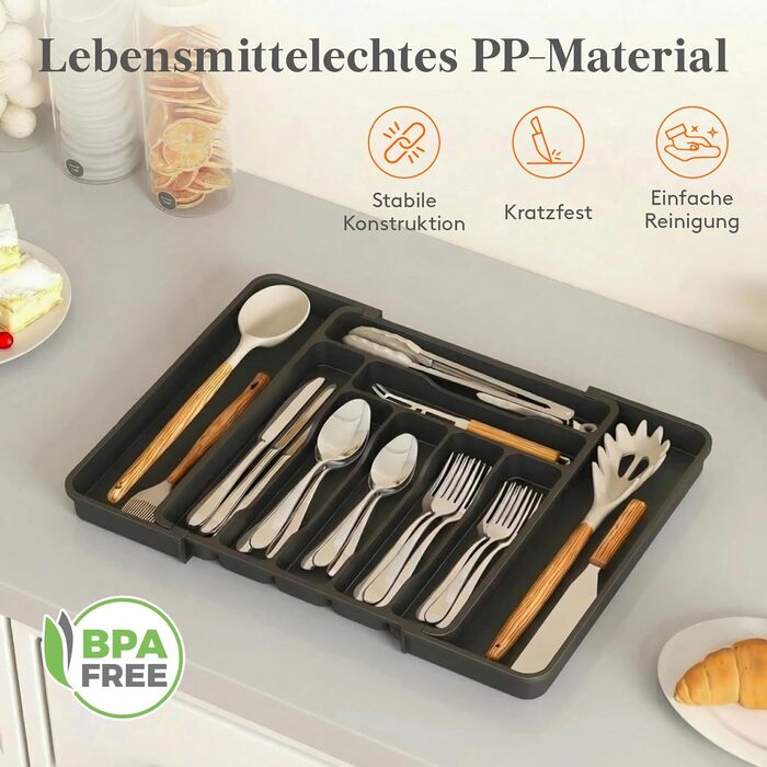 Органайзер для столових приборів Lifewit в шухляду, розсувний, 7-9 відділень, 35-48 см, чорний