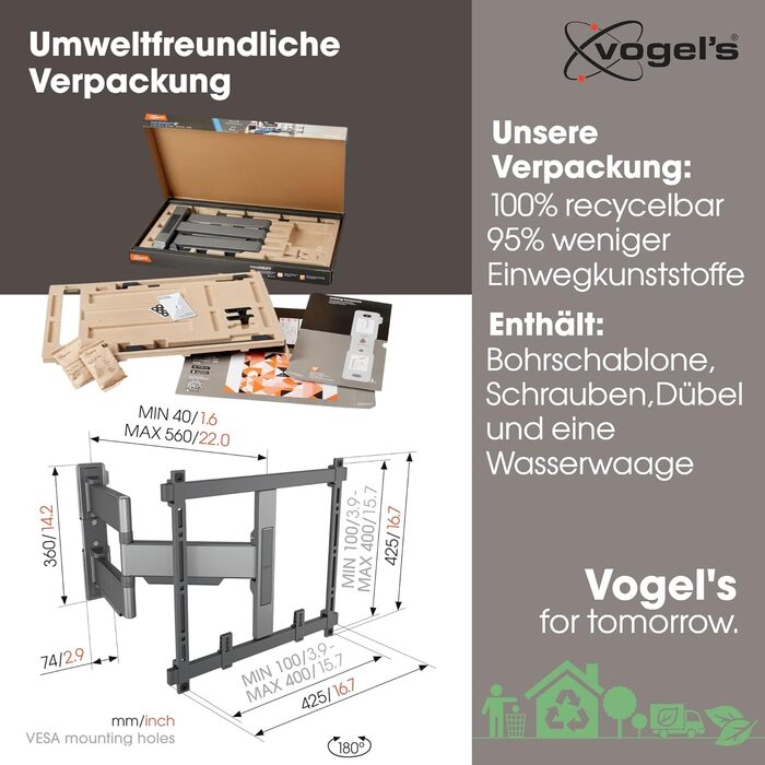 Кріплення для телевізора Vogel's Elite TVM 5445, поворотне, ультратонке, для телевізорів 32-65 дюймів, до 35 кг, кут повороту 180°, VESA 400x400, чорний