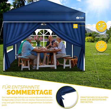 tillvex® for 3x3m Pavilion | Folding Pavilion Side Panels Water-Repellent | Side Windows & Zipper | Side Walls for Garden Tent Party Tent (4x Side Wall, Blue)