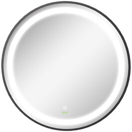 Kleankin LED Bathroom Mirror Ø60cm, Bathroom Mirror with 3 Light Colors, Touch Function, Memory Function, IP44, Black for Modern Bathroom