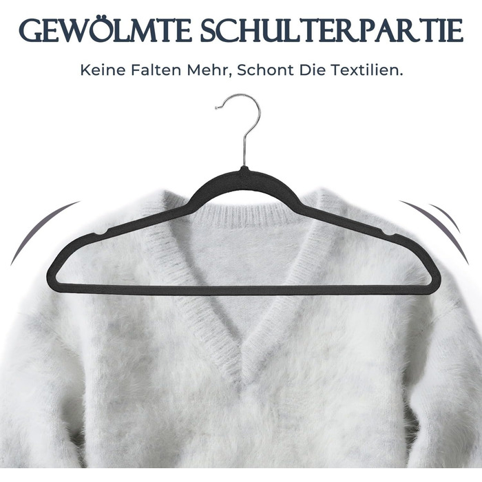 Плечики для одягу з оксамиту, 20 шт. - Плечики для економії місця, нековзні, міцні, 360° обертання - для сорочок, костюмів, светрів, штанів, 20 шт. (Чорний, 50 шт.)