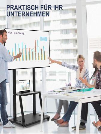 Підставка для телевізора на колесах, мобільний телевізійний візок для 32-75 дюймів LED/LCD/OLED, регульована по висоті, чорна, з полицями для ноутбука та DVD