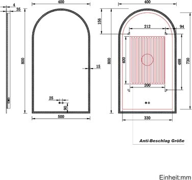 Дзеркало для ванної кімнати SONNI з підсвічуванням 80x60 см, 3 кольори світла, проти запотівання, LED, сенсорне керування, годинник, температура, 3-кратне збільшення