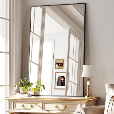 BEAUTYPEAK Дзеркало настінне прямокутне 81x61 см з металевим каркасом, безпечне для ванної кімнати, для ванної, спальні, вітальні (Чорний)