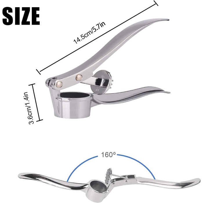 Пресс для часнику Jsdoin, подрібнювач часнику, кухонний аксесуар, нержавіюча сталь, сріблястий