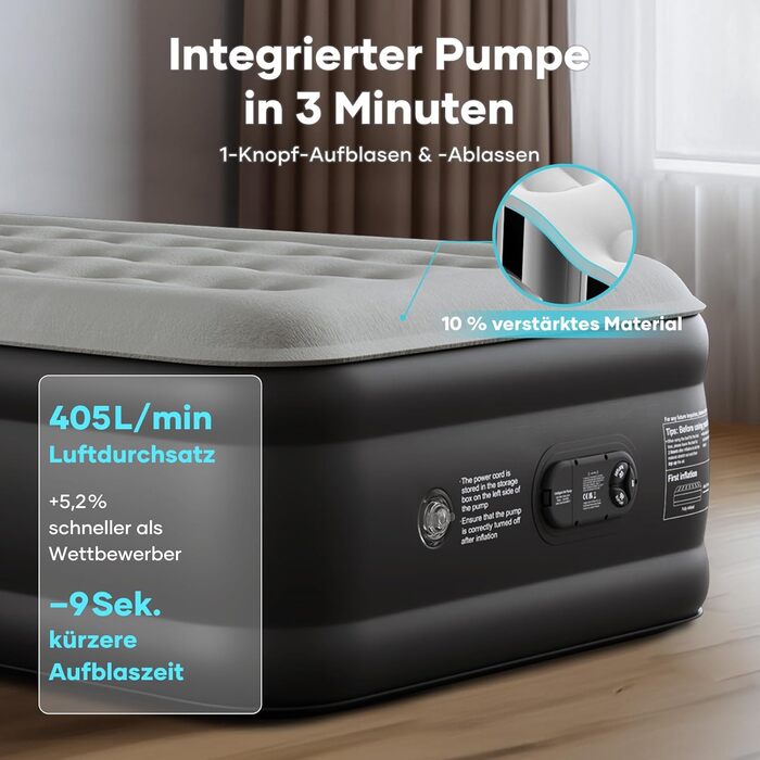 Надувний матрац OlarHike для кемпінгу та дому - 200 x 140 x 46 см (2 особи)