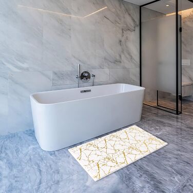 QJHOMO Non-Slip Bath Mat Washable Bathroom Rug, Gray Bathroom Carpet, Gold Decorative Rug Luxury Bathroom Accessories, Soft Microfiber Absorbent Bath Rug for Bathroom Bathtub, 40x60 cm