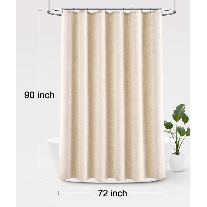 Шторка для душу Awellife з льону, стиль бохо, сільський дизайн, 183 x 183 см, кремовий колір