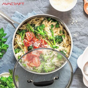 Сковорода Avacraft з нержавіючої сталі 18/10 Tri-Ply з кришкою, боковими виливами, Cool-Touch ручкою, для індукційних плит, 10 дюймів