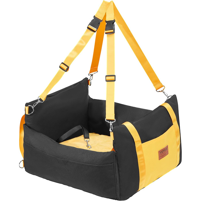 Автокрісло для собак VEVOR, підйомник для собак у машину з кишеню для зберігання, автокрісло для домашніх тварин з прикріпленою страховою лінією, губчаста наповнювач, автоліжко для собак середніх та великих порід до 25 кг (Чорний, S)