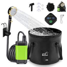 Портативна душова система Anesty для кемпінгу: насос, бак 20л, душова лійка, аксесуари для відпочинку на природі, автомийки та догляду за тваринами