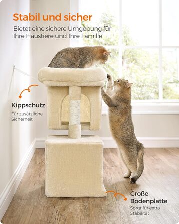 Feandrea Cat Tree Small, 67 cm Cat Tree, Kitten House for Kittens up to 3 kg, Large Platform, Sisal Posts, PCT611W01 (Beige)