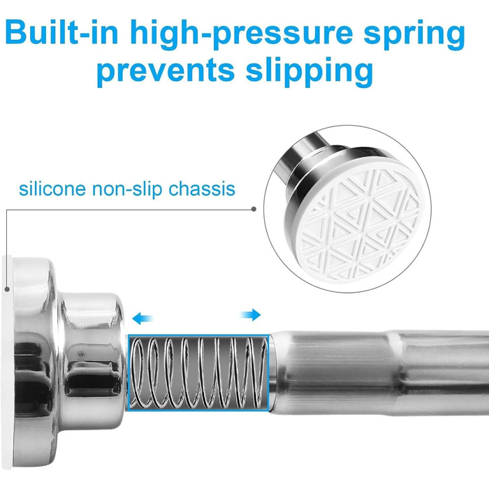 Штанга для душу Siler без свердління, розтягувана, з нержавіючої сталі, 48-200 см (Срібло)