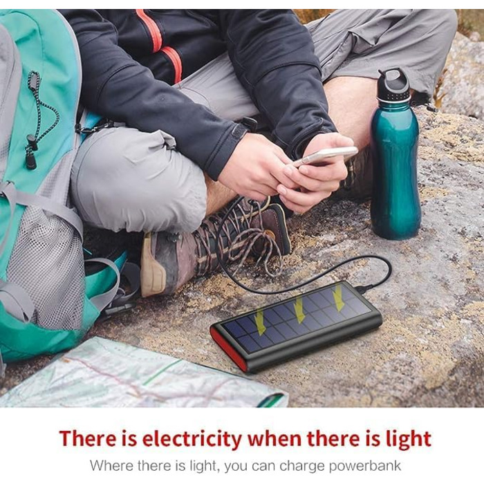 Портативний сонячний павербанк QTshine 26800mAh з двома виходами для активного відпочинку, сумісний з iPhone, Samsung, Huawei (червоний)