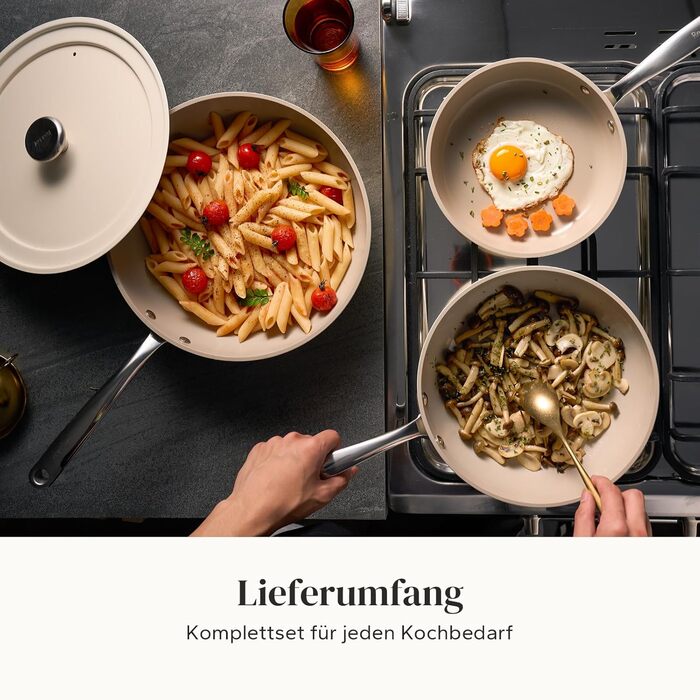 Набір сковорідок Redchef з керамічним покриттям, алюміній, 20/24/28 см, для всіх типів плит, індукційні, без PTFE, PFOA, PFAS, бежевий