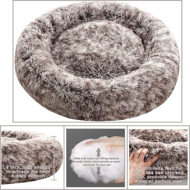 Крісло-гніздо для собак XXXL, кругле, знімний, пральний чохол, анти-тривожне, штучне хутро, м'яке, зручне, пухнасте ліжко для домашніх тварин (115 см, коричневе)