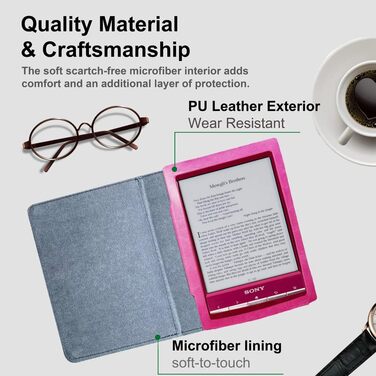 Чохол для Sony PRS-T2/PRS-T1 (6 дюймів), рожевий, з PU-шкіри