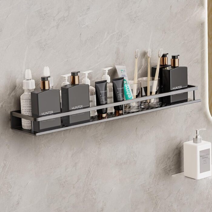 Suction Cup Shower Shelf No Drilling, Adhesive Shower Rack, No Drilling Shower Gel Holder, Bathroom Shelf No Drilling, Black, 60cm